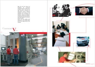 Right from the first contact and
                             throughout       the     commercial
                             relationship, Breton is always by the
                             customer’s side to help find the
                             right solutions by selecting the
                             appropriate product, providing
                             assistance when setting up the
                             production site and installing the
                             machines, training the operators,
                             transferring the technical know-how,                                         03
                             and finally providing the after-sales        02
                             technical support.
                             Breton only uses qualified staff
                             experienced in their specific fields
                             and who are always there for the
                             customer.




Customer
                      v
                      alue                                           01




                                                                                    05
                                                                          04




                                                                               06
     Customer Value                                                                      Customer Value
12                                                                                                        13
 