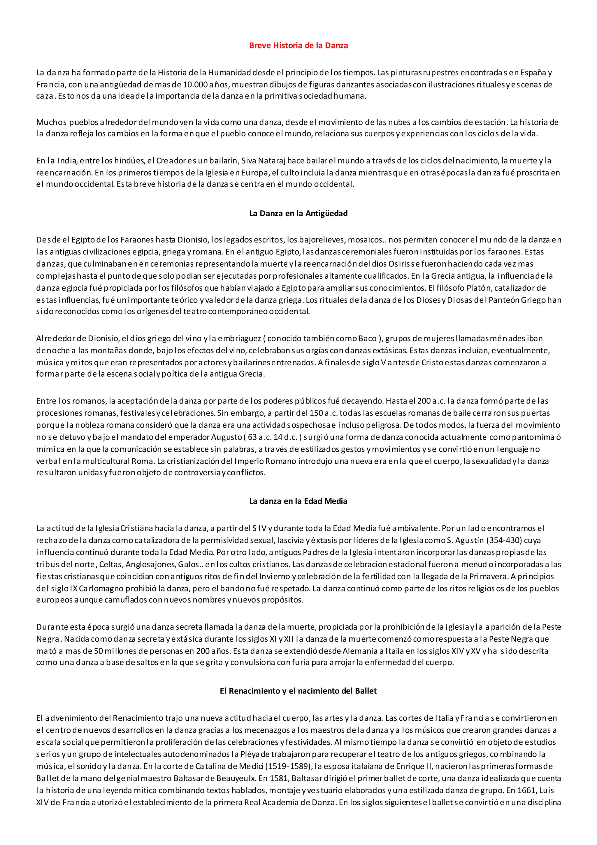 Breve historia de la danza | PDF