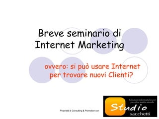 Breve seminario di  Internet Marketing ovvero: si può usare Internet per trovare nuovi Clienti? 