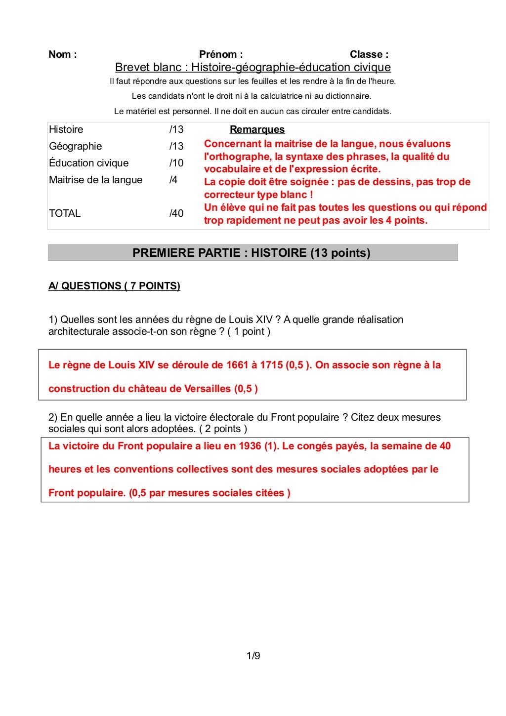Brevet Blanc Français Pdf Avec Corrigé
