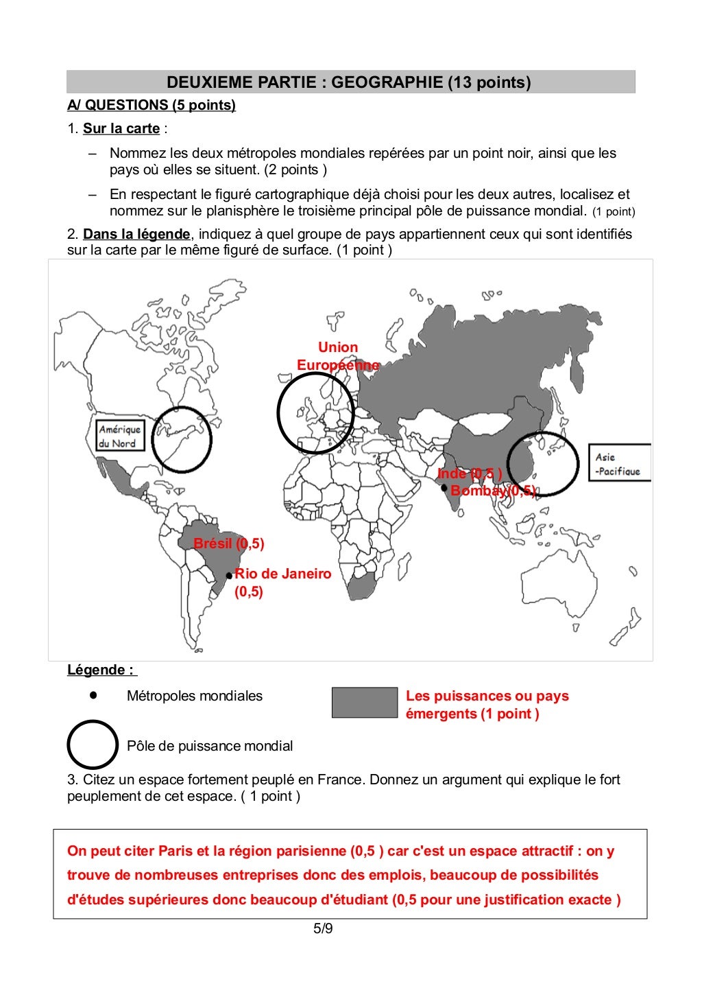 Brevet Blanc Les Aires Urbaines Corrigé