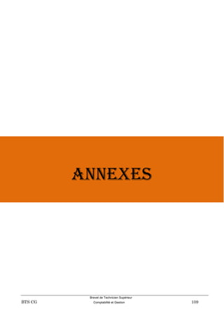 Brevet de Technicien Supérieur
BTS CG Comptabilité et Gestion 109
ANNEXES
 