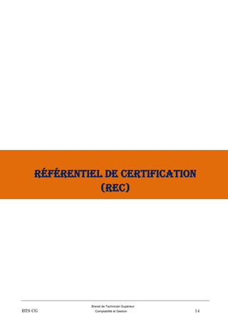 Brevet de Technicien Supérieur
BTS CG Comptabilité et Gestion 14
Référentiel de Certification
(REC)
 