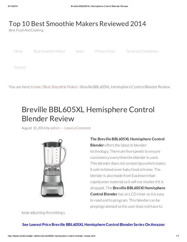Breville bbl605 xl hemisphere control blender review