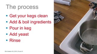 #londonazure

 The process
      Get your kegs clean
      Add & boil ingredients
      Pour in keg
      Add yeast
 ...