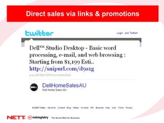 Direct sales via links & promotions The Social Web for Business 
