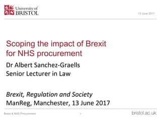 Scoping the impact of Brexit
for NHS procurement
Dr Albert Sanchez-Graells
Senior Lecturer in Law
Brexit, Regulation and Society
ManReg, Manchester, 13 June 2017
13 June 2017
1Brexit & NHS Procurement
 