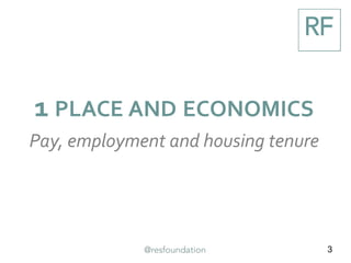 3
1 PLACE AND ECONOMICS
Pay, employment and housing tenure
 