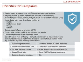 © Allen & Overy 2016 1313
Priorities for Companies
– Mutual recognitions rules – “Technical Barriers to Trade” measures
– ...