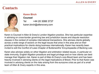 © Allen & Overy 2016 3939
Contacts
Karen Birch
Counsel
Tel +44 20 3088 3737
karen.birch@allenovery.com
Karen is Counsel in...