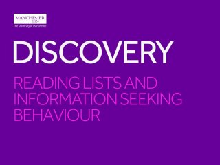 Books Right Here Right Now: Discovery (readings lists and information seeking behaviour)