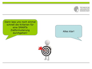 Dann lass uns noch einmal
schnell die Kriterien für
eine SMARTe
Zielformulierung
durchgehen!
Alles klar!
 