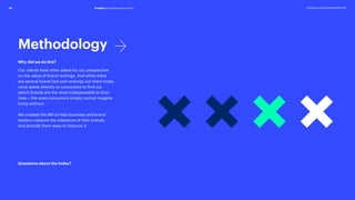 42 prophet.com/relevantbrands-2018Prophet Brand Relevance Index®
Methodology
Why did we do this?
Questions about the Index?
Our clients have often asked for our perspective
on the value of brand rankings. And while there
are several brand lists and rankings out there today,
none speak directly to consumers to find out
which brands are the most indispensable to their
lives — the ones consumers simply cannot imagine
living without.
We created the BRI to help business and brand
leaders measure the relevance of their brands,
and provide them ways to improve it.
Contact us
Contact Us
 