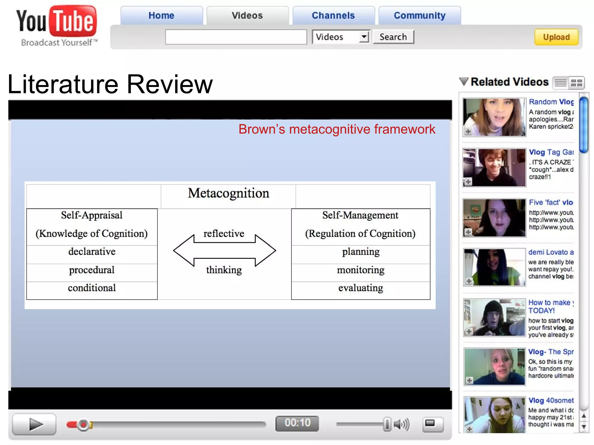 Literature Review Brown’s metacognitive framework 