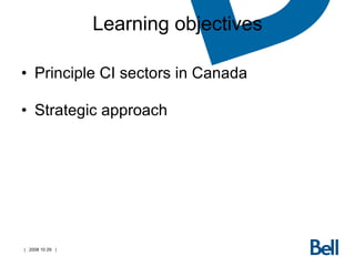 Learning objectives Principle CI sectors in Canada Strategic approach 