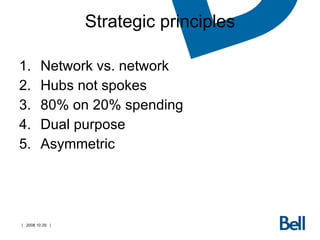 Strategic principles Network vs. network Hubs not spokes 80% on 20% spending Dual purpose Asymmetric  