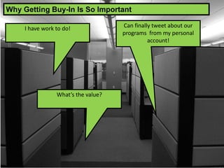 I have work to do! Can finally tweet about our
programs from my personal
account!
Why Getting Buy-In Is So Important
What’...