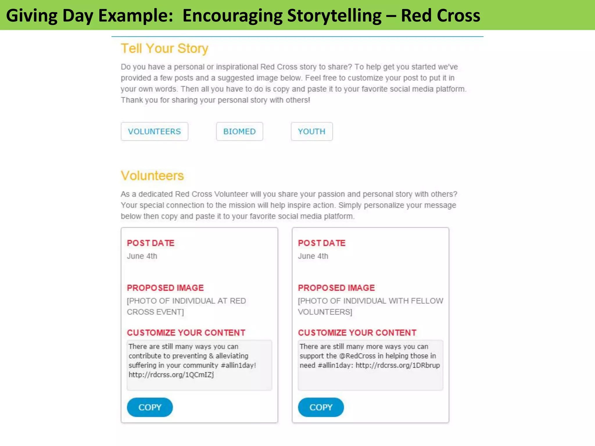 Giving Day Example: Encouraging Storytelling – Red Cross
 