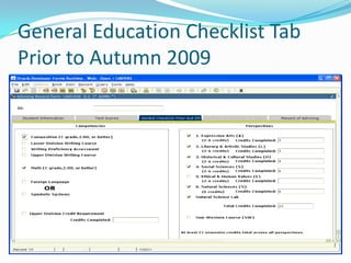 General Education Checklist Tab  Prior to Autumn 2009 