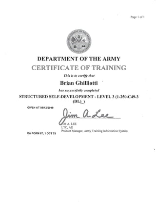 Brian Ghilliotti: US Army: Structured Self Development: Level 3