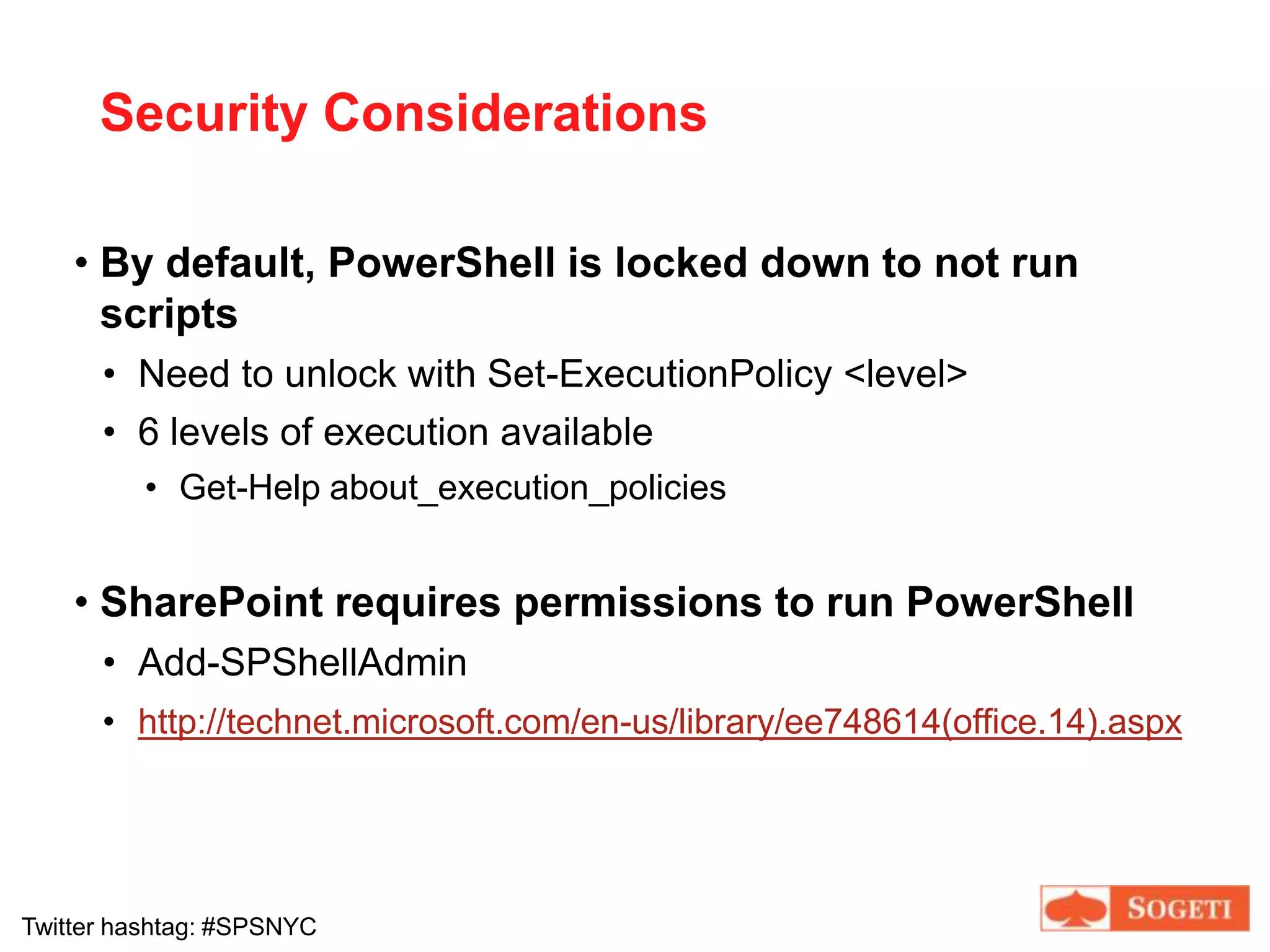 Basic overview of SharePoint 2010 commandletsMy Assistants for the Afternoon