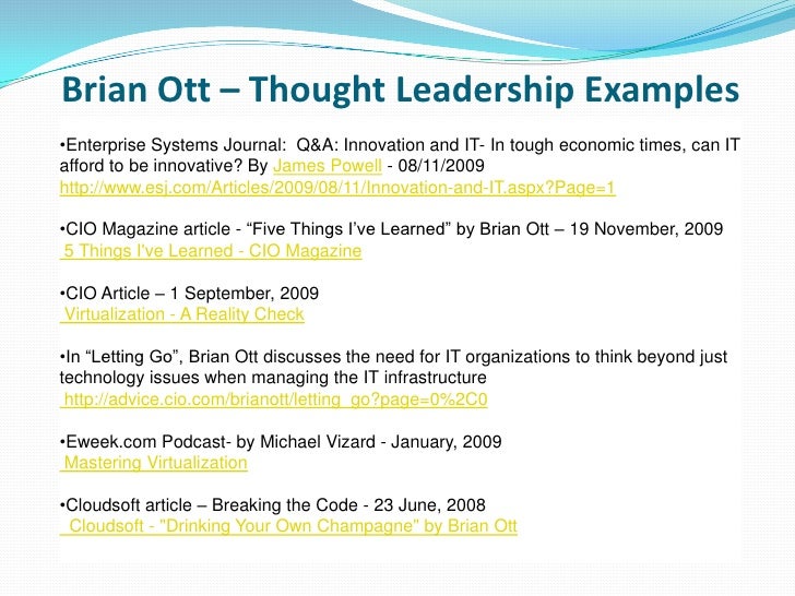 Brian Ott Thought Leadership Examples