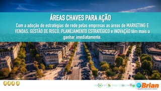 ÁREAS CHAVES PARA AÇÃO
Com a adoção de estratégias de rede pelas empresas as áreas de MARKETING E
VENDAS, GESTÃO DE RISCO, PLANEJAMENTO ESTRATÉGICO e INOVAÇÃO têm mais a
ganhar imediatamente.
 