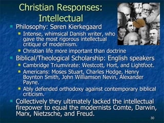 Christian Responses:
          Intellectual
   Philosophy: Søren Kierkegaard
       Intense, whimsical Danish writer, wh...