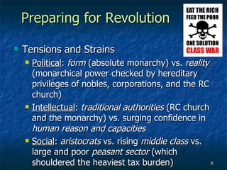 Preparing for Revolution

   Tensions and Strains
       Political: form (absolute monarchy) vs. reality
        (monarc...
