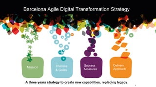 4	
  
Mission Themes
& Goals
Success
Measures
Delivery
Approach
Barcelona Agile Digital Transformation Strategy
A three years strategy to create new capabilities, replacing legacy
 