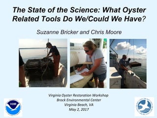 The State of the Science: What Oyster
Related Tools Do We/Could We Have?
Suzanne Bricker and Chris Moore
Virginia Oyster Restoration Workshop
Brock Environmental Center
Virginia Beach, VA
May 2, 2017
 