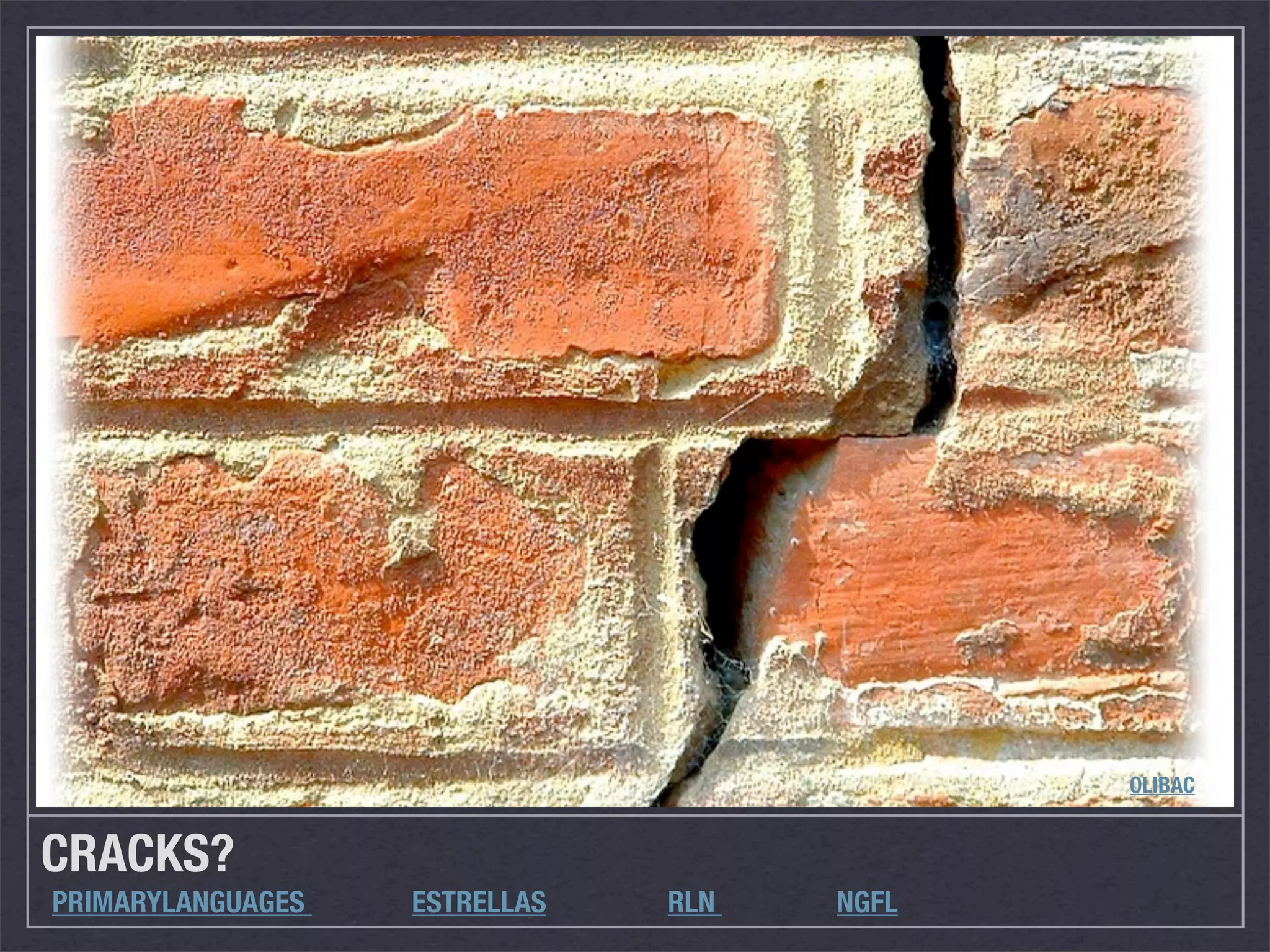 OLIBAC


CRACKS?
PRIMARYLANGUAGES   ESTRELLAS   RLN   NGFL
 