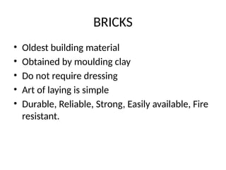 Fundamental of building construction (Bricks) | PPTX