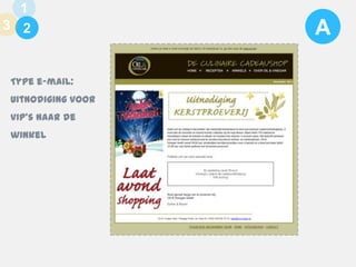 1
3 1
2

Type e-mail:

Uitnodiging voor
VIP’s naar de
winkel

A

 