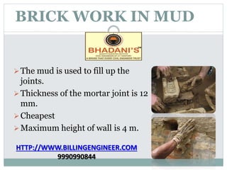 Brick work Notes Tutorial PDF Free Donwnload Presentation | PPTX