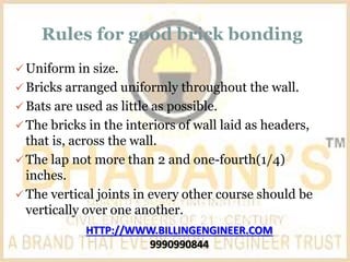 Brick work Notes Tutorial PDF Free Donwnload Presentation | PPTX