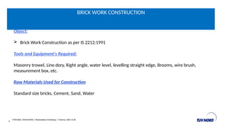 CONSTRUCTION OF BRICK WORK IN THE BUILDINGS | PPTX
