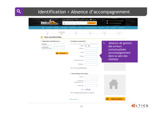 Identification > Absence d’accompagnement




                             1.   Absence de gestion
                                  des erreurs
                                  contextualisée
                                  (accompagnement
                                  dans la saisi des
                                  champs)




                  19
 