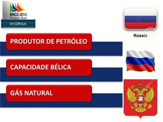 PRODUTOR DE PETRÓLEO 
CAPACIDADE BÉLICA 
GÁS NATURAL 
 