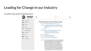 Leading for Change in our Industry
Leadership and Collaboration
 