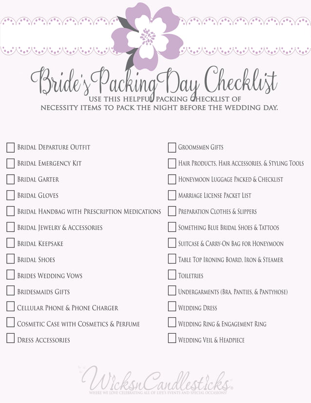 Bride's Packing Day Checklist | PDF