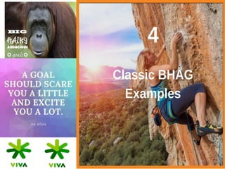 Examples of Big Hairy Audacious Goals
•Unlike many mission statements, BHAGs do seem to catch
on even with people outside ...