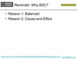 http://totallyunrelatedrandomanddebatable.blogspot.com/
Reminder: Why BSC?
• Reason 1: Balanced
• Reason 2: Cause-and-Effect
www.myCNI.com.my www.OOBEY.com
 