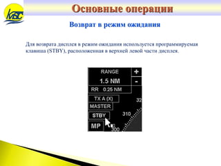 Основные операции
Для возврата дисплея в режим ожидания используется программируемая
клавиша (STBY), расположенная в верхней левой части дисплея.
Возврат в режим ожидания
 