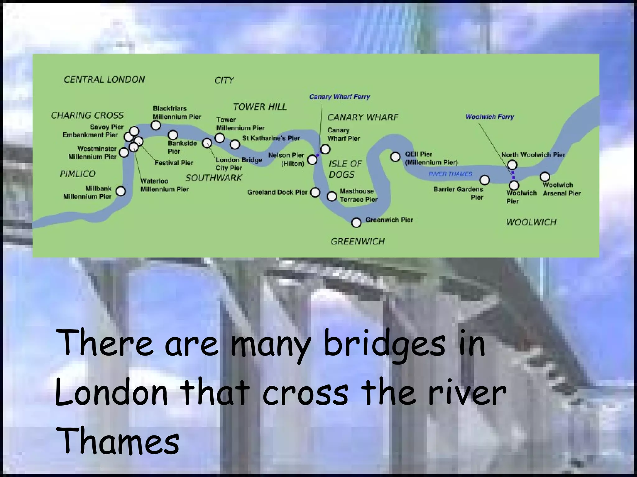 There are many bridges in London that cross the river Thames 