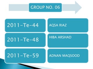 GROUP NO. 06
2011-Te-44
2011-Te-48
2011-Te-59
AQSA RIAZ
HIBA ARSHAD
ADNAN MAQSOOD
 