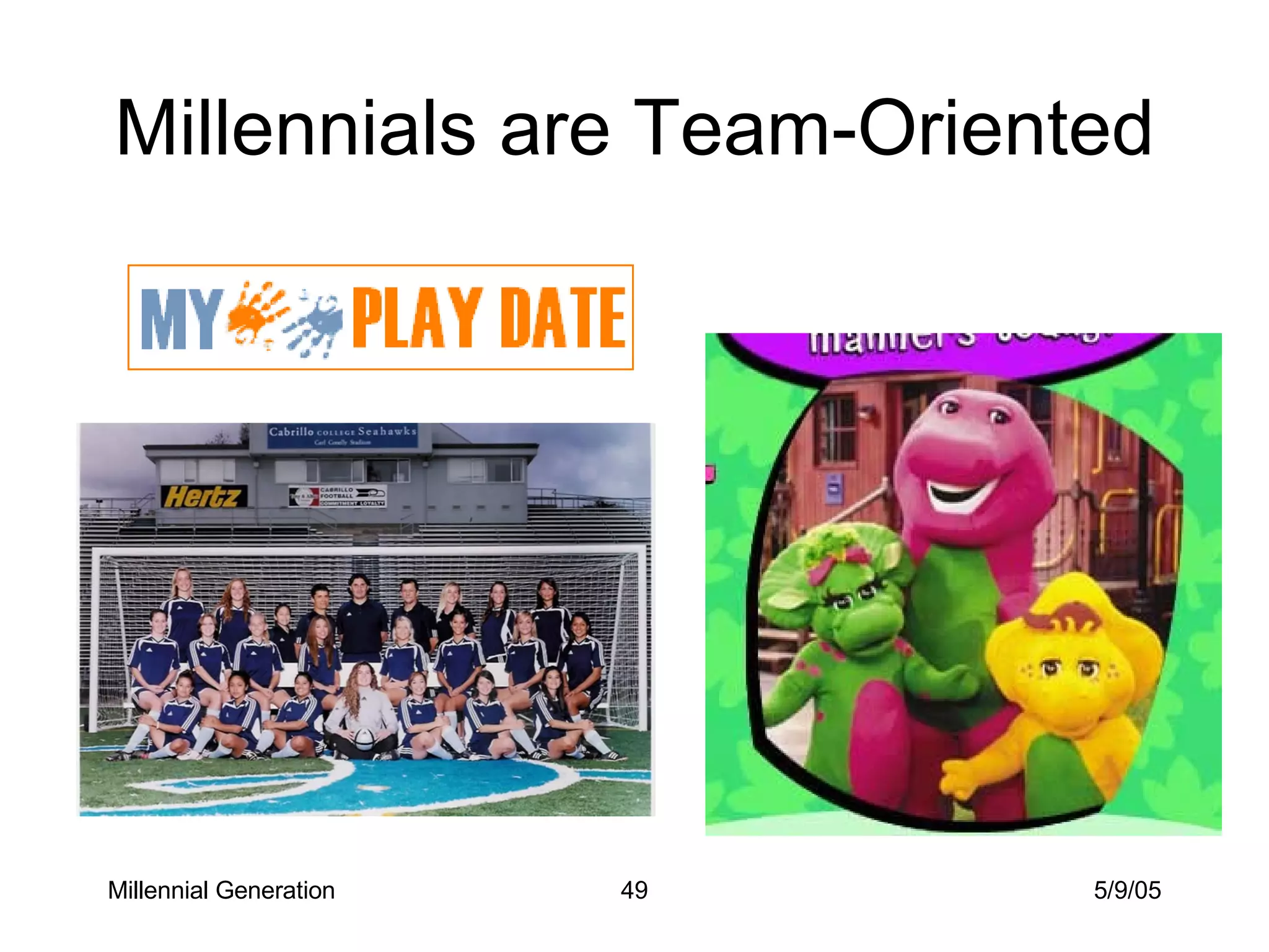 Millennials are Team-Oriented Millennial Generation 5/9/05 