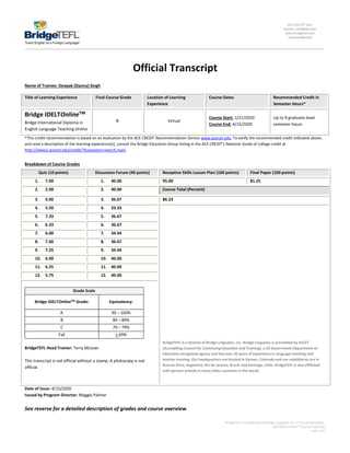 Bridge TEFL IDELT Official Transcript of Deepak (Danny) Singh | PDF ...