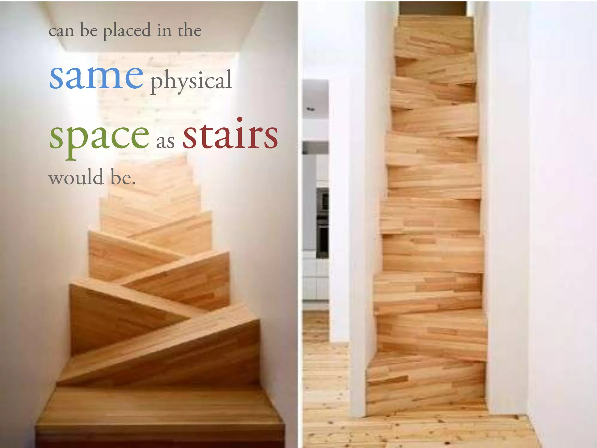 can be placed in the same physical space as stairswould be. 
