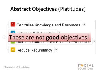 Abstract Objectives (Platitudes)



    These are not good objectives!



#Bridgeway @RHarbridge
 